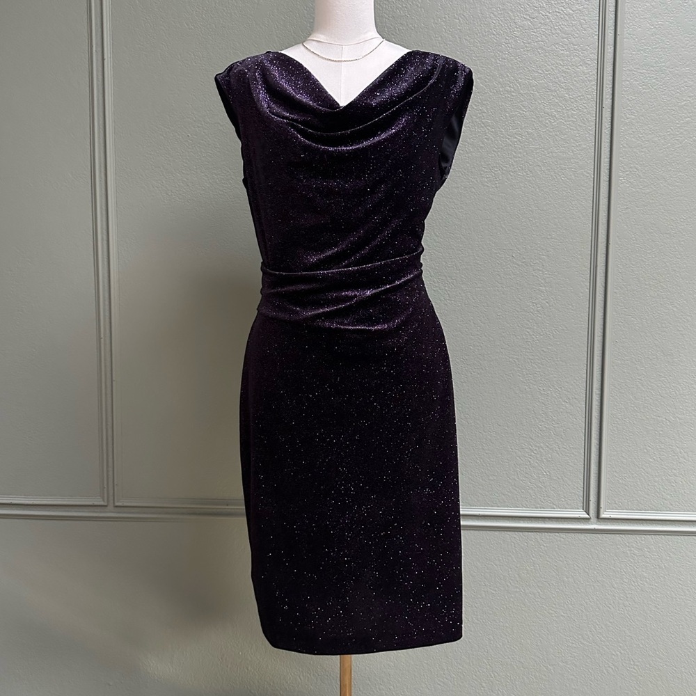 JH Evenings Size 10  Purple Cowl Neck Sparkly Dress